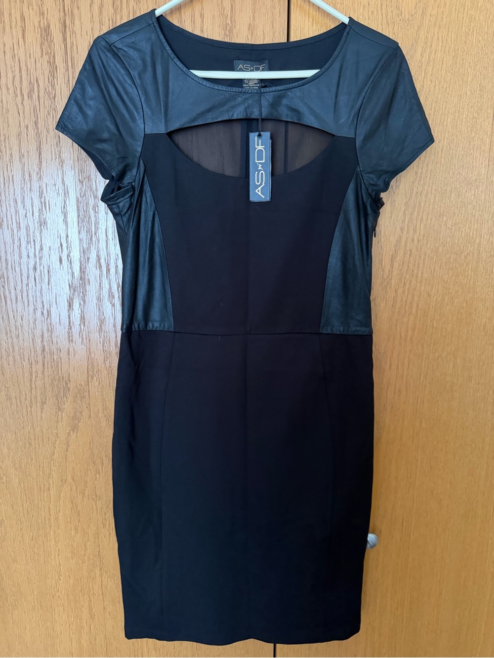 AS•DF Black Faux-Leather Sleeve & Panel Mini Dress
